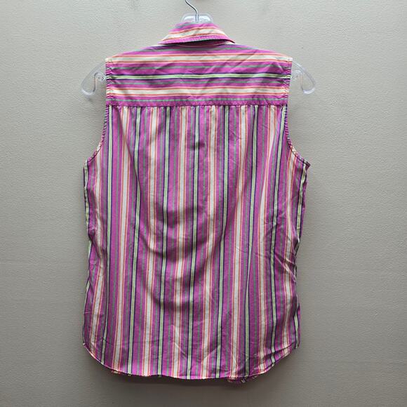 Vintage Lauren Ralph Lauren Striped Cotton Button Up Shirt Top Medium Multicolor - Picture 2 of 5